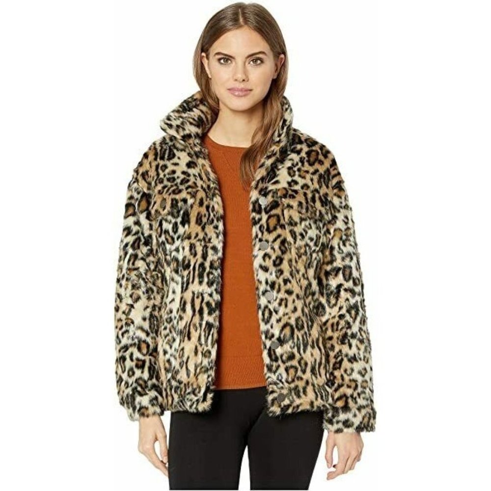 Apparis NWT Faux Fur Leopard Jacket XS Lauren Coat Brown Black Extra Small
